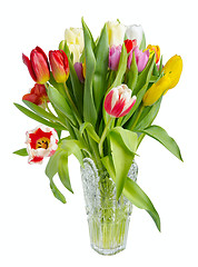 Image showing Bouquet of tulips in a crystal vase