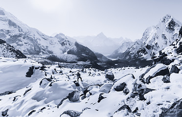 Image showing Mountaineer climbing in the Himalaya mountains