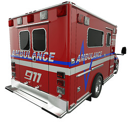 Image showing Ambulance: Rear view of emergency services vehicle on white