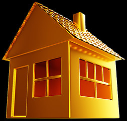 Image showing Costly realty: golden house shape on black