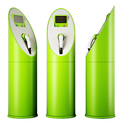 Image showing Eco fuel and energy: three charging stations for vehicles