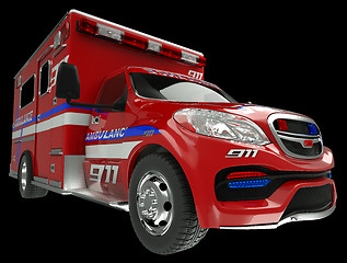 Image showing Ambulance: wide angle view of emergency services vehicle on blac