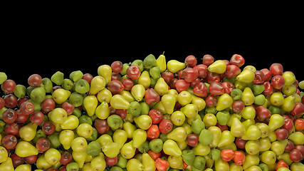 Image showing Fruit mix: heap of apples and pears over black