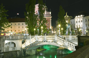 Image showing Three Bridges Ljubljanica River Preseren Square Ljublajana Slove