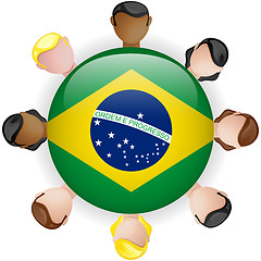 Image showing Brazil Flag Button Teamwork People Group