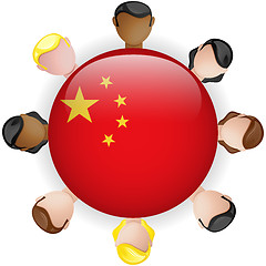 Image showing China Flag Button Teamwork People Group
