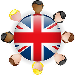 Image showing UK Flag Button Teamwork People Group