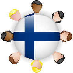 Image showing Finland Flag Button Teamwork People Group
