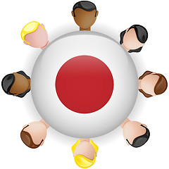 Image showing Japan Flag Button Teamwork People Group