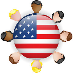 Image showing USA Flag Button Teamwork People Group