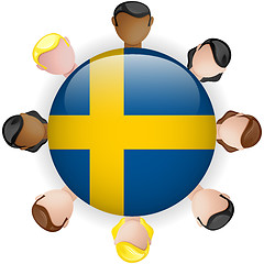 Image showing Sweden Flag Button Teamwork People Group