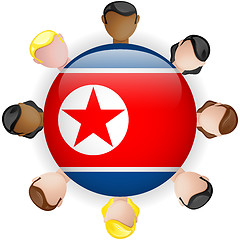 Image showing North Korea Flag Button Teamwork People Group