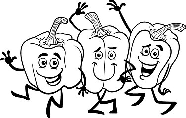 Image showing cartoon peppers vegetables for coloring book