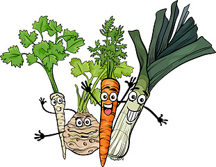 Image showing soup vegetables group cartoon illustration