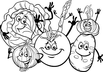 Image showing vegetables group cartoon for coloring book