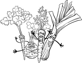Image showing cartoon soup vegetables for coloring book