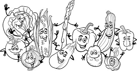 Image showing happy vegetables cartoon for coloring book