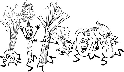 Image showing running vegetables cartoon for coloring