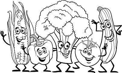 Image showing comic vegetables for coloring book