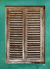 Image showing Old window with wooden lattice