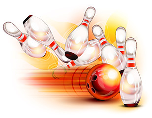 Image showing Bowling ball crashing into the pins