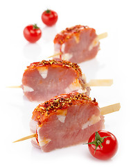 Image showing fresh raw pork meet with spices for grill 