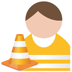 Image showing Buddy in orange  safety vest with traffic cone