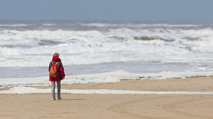 Image showing Woman walking on the beach