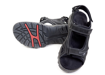 Image showing pair of black men's leather sandals 