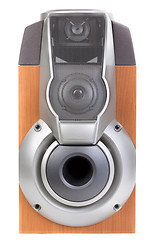 Image showing Wooden sound speaker on white background