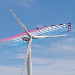 Image showing Red Arrows over Turbine