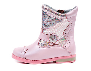 Image showing One children's pink leather boots