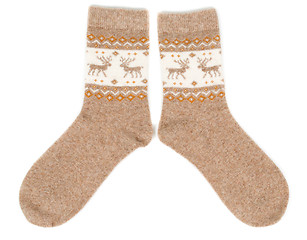 Image showing pair of wool socks with a pattern deer