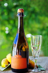 Image showing Bottle of  champagne and cup