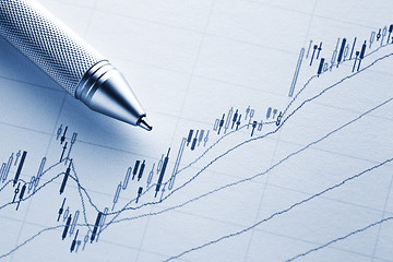 Image showing Increasing stock market graph with pen