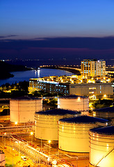 Image showing Oil tank in cargo terminal at night 