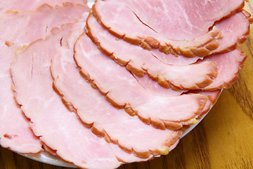 Image showing Smoked ham on plate 