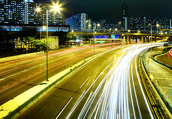 Image showing Traffic light on highway at night