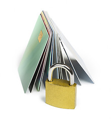 Image showing Grey locked padlock and credit cards.