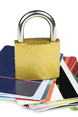 Image showing Grey locked padlock and credit cards.