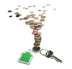 Image showing Coins and house key ring