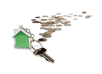 Image showing Coins and house key ring