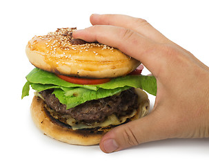 Image showing Hamburger with meat and lettuce