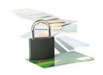 Image showing Grey locked padlock and credit cards.