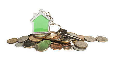 Image showing Coins and house key ring