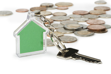 Image showing Coins and house key ring