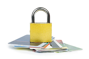 Image showing Grey locked padlock and credit cards.