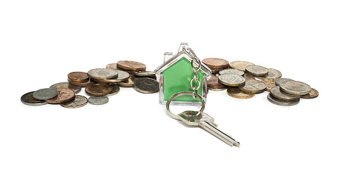 Image showing Coins and house key ring