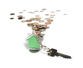 Image showing Coins and house key ring