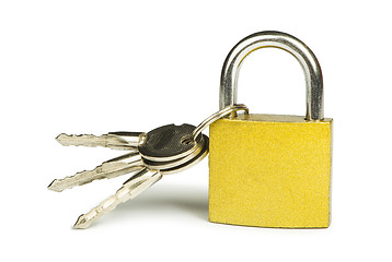 Image showing Yellow padlock and keys